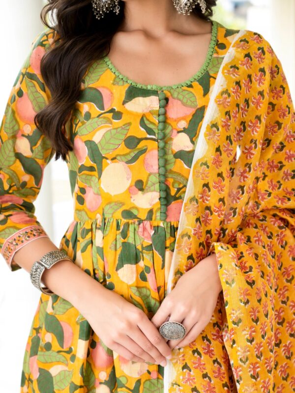 Yellow Multicolored Embroidered Floral Printed Viscose Kurta Set With Dupatta