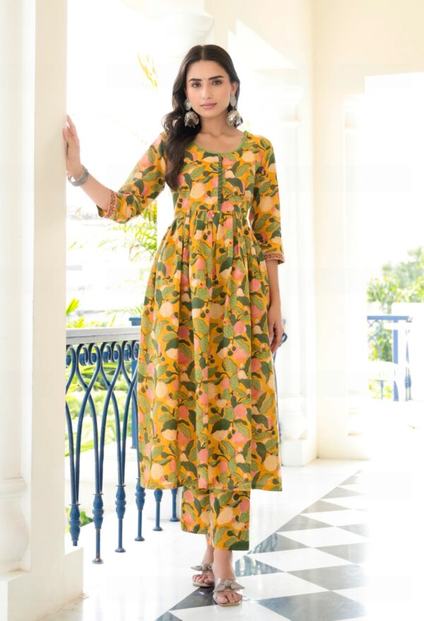 Yellow Multicolored Embroidered Floral Printed Viscose Kurta Set With Dupatta