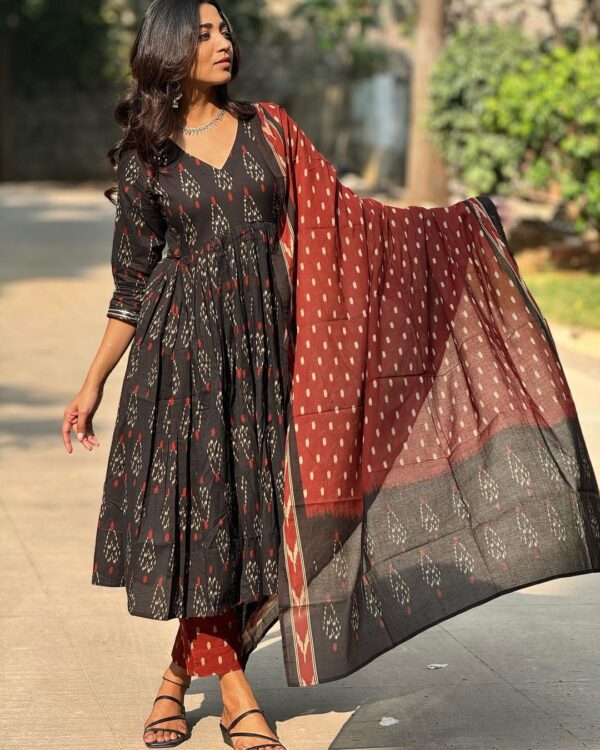 Black Ethnic Printed Viscose Kurta Set With Dupatta