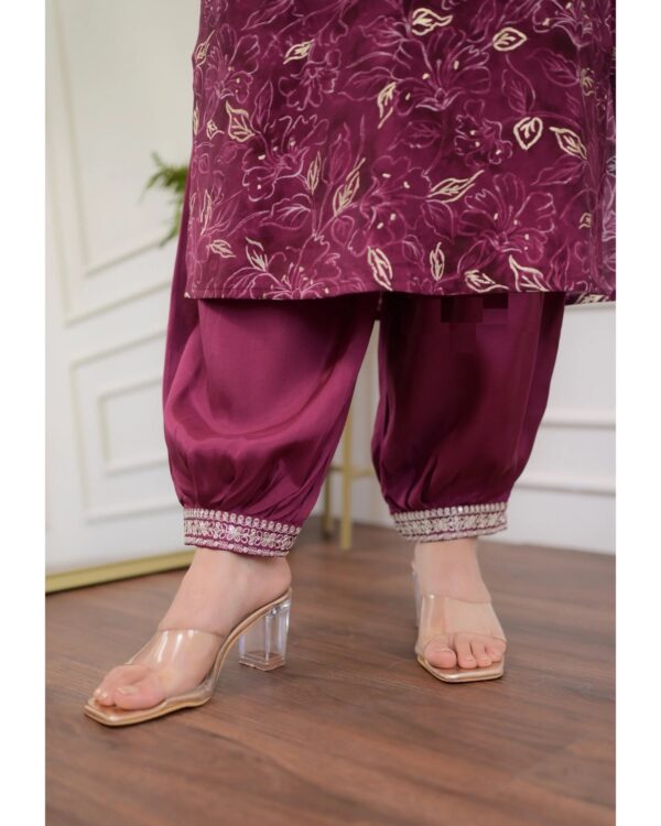 Maroon Floral Embroidered Viscose Kurta Set With Dupatta